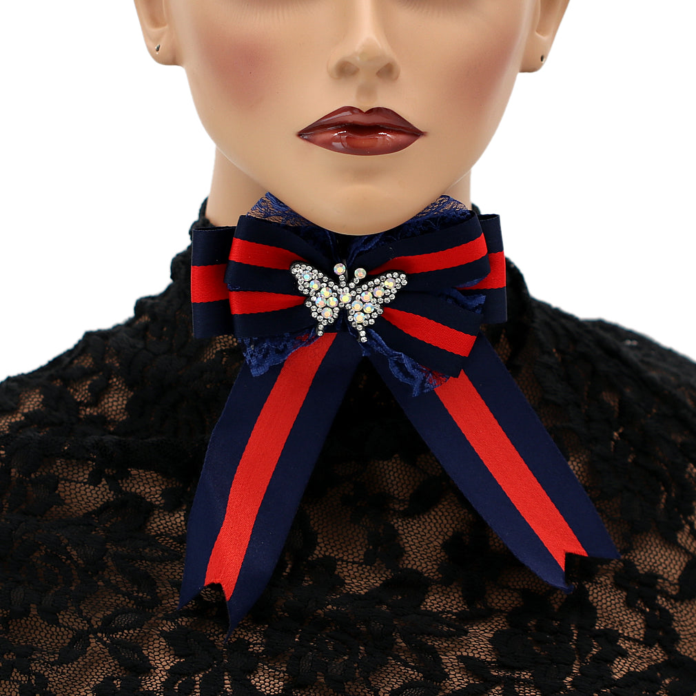 Blue Red Necktie Butterfly Bow Brooch