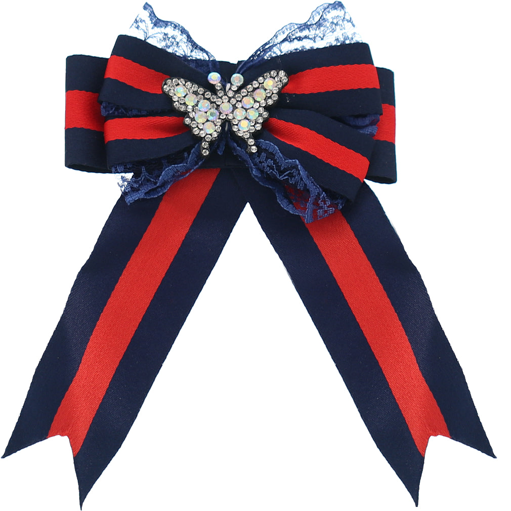 Blue Red Necktie Butterfly Bow Brooch