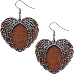 Brown Wooden Heart Double Wing Earrings