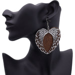 Dark Brown Wooden Heart Double Wing Earrings