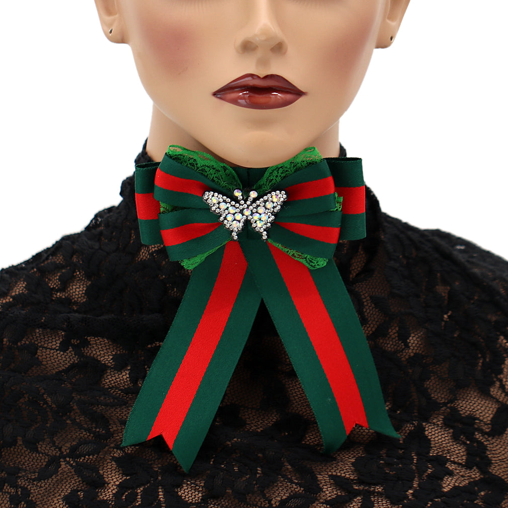 Green Red Necktie Butterfly Bow Brooch