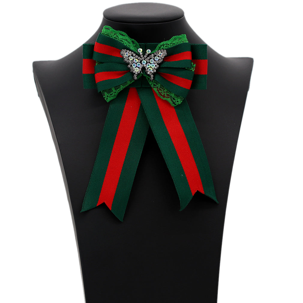 Green Red Necktie Butterfly Bow Brooch