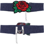 Red Floral Embroidery Denim Choker Necklace