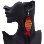 Red Multicolor Wooden Woven Fish Earrings